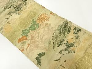 アンティーク　松鶴に菊模様織出し名古屋帯（材料）